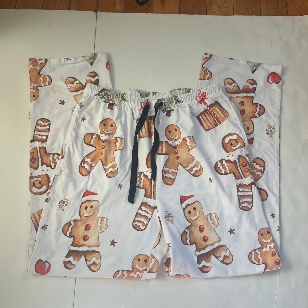 Feifeiyu Women's Gingerbread Christmas Drawstring Pajama Pants Multicolor Small